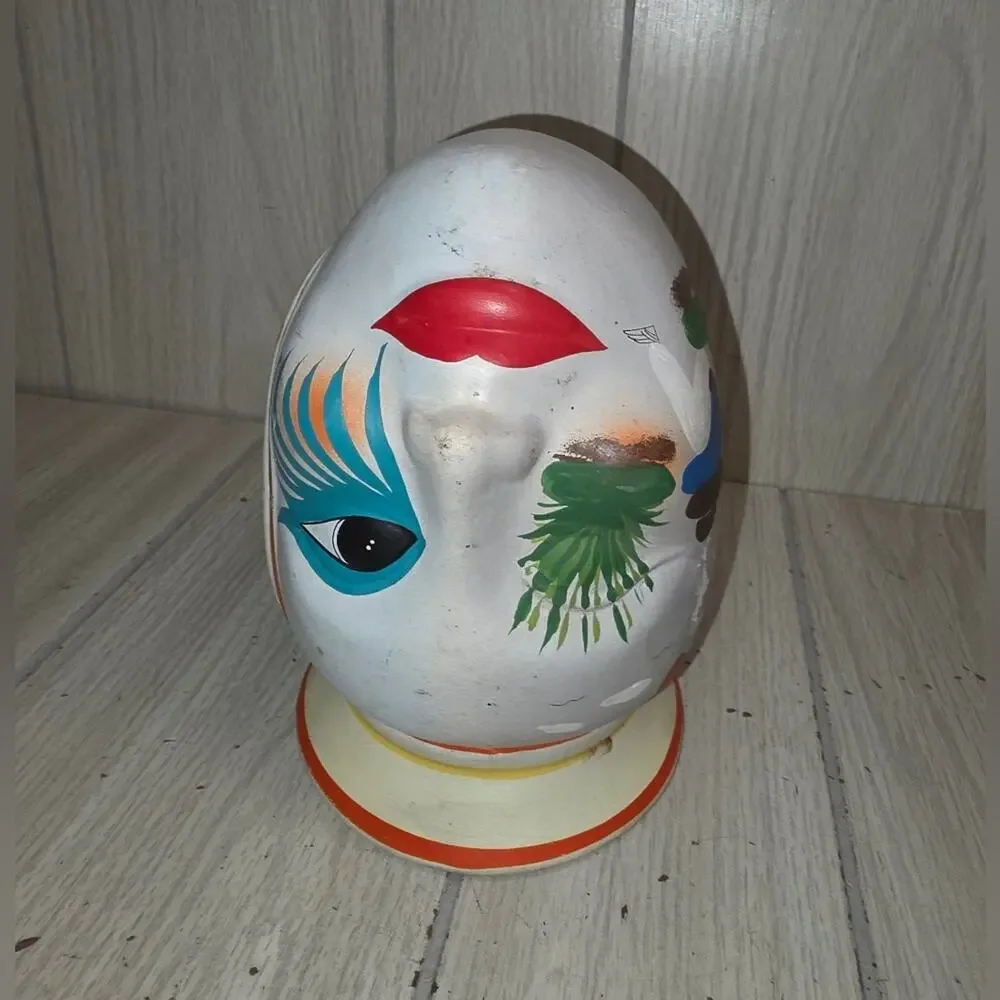 Vtg Mexican Folk Art Pottery Head Vase Mask Hand Painted Unique Signed Planter